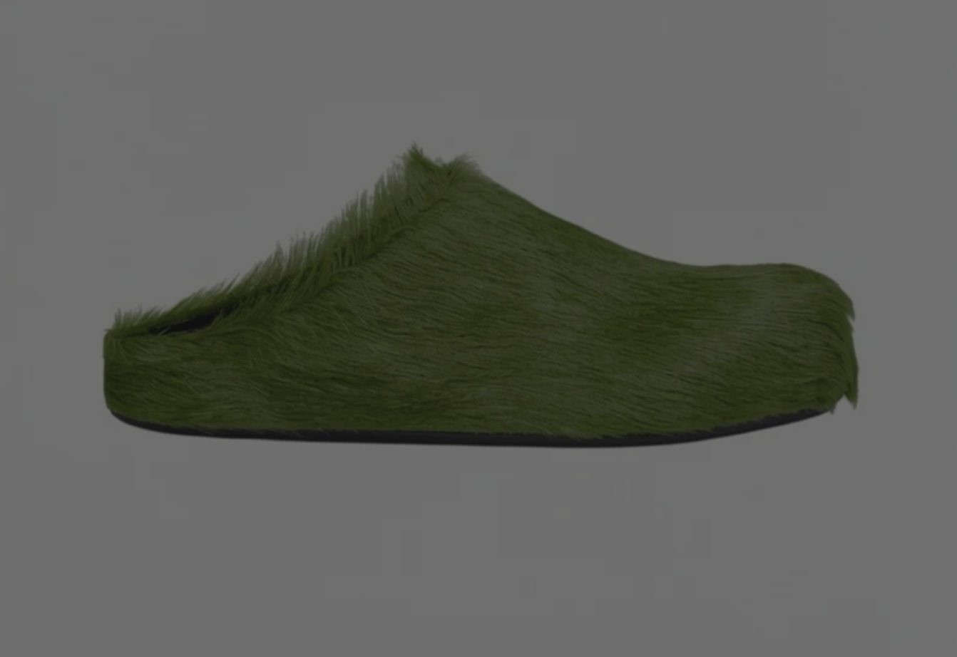 Marni Long Hair Calfskin Fussbett Sabot Mule Olive Green