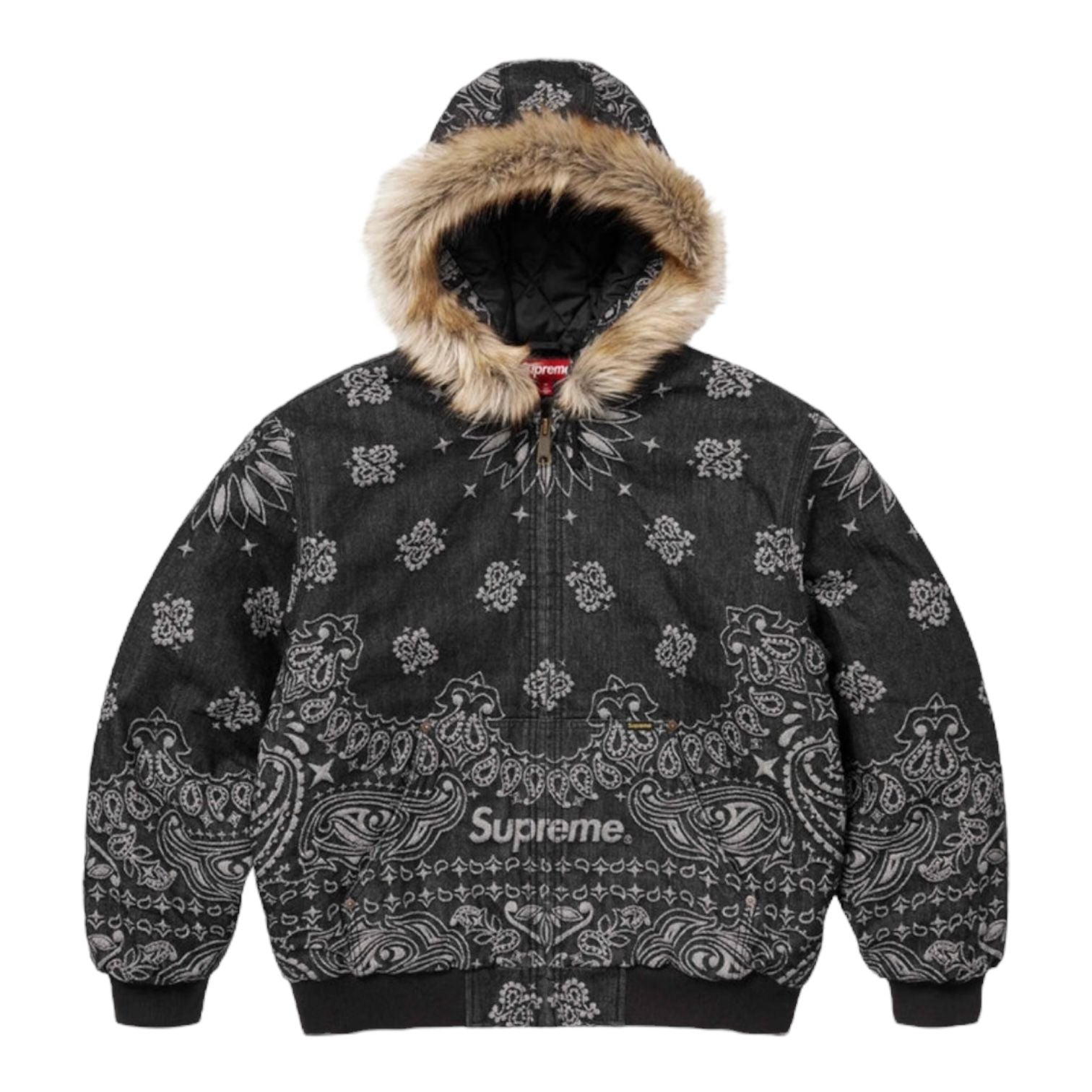 Supreme Bandana Jacquard Denim Hooded Work Jacket Black