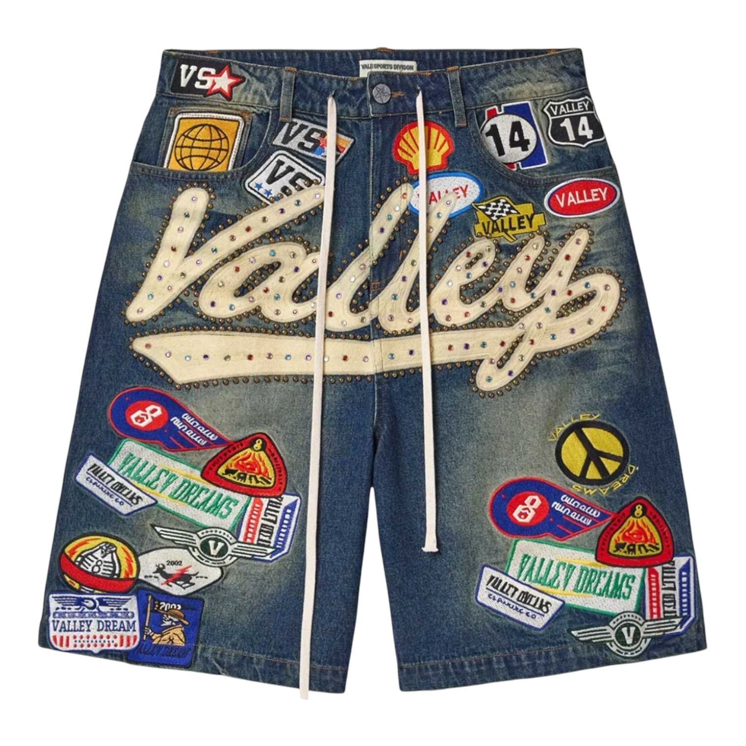 Vale Forever Skittles Patch 1980s Jean Shorts Blue