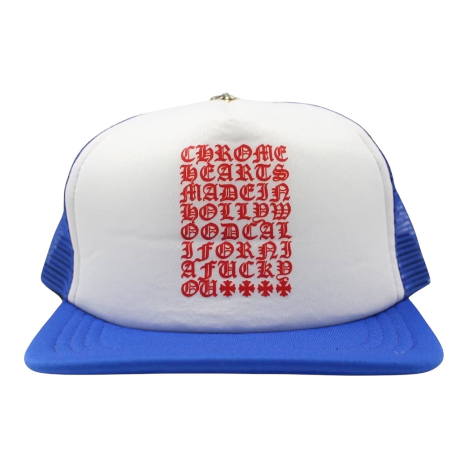 Chrome Hearts Eyechart Trucker Hat Blue/White/Red