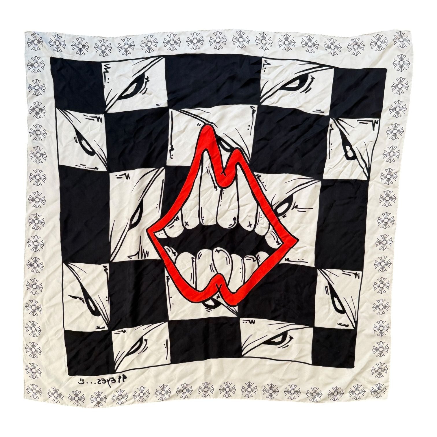 Chrome Hearts Matty Boy Chomper Silk Scarf White/Black - Like New