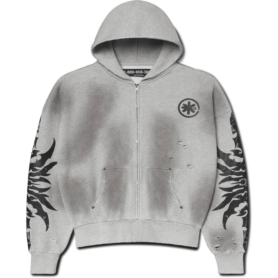 LostShdws Complex Con Exclusive Acid Wash Zip Up Hoodie Grey