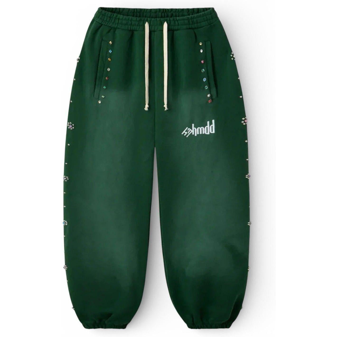 Happy Memories Don't Die HMDD Green Flower Studded Scrunch Sweatpants