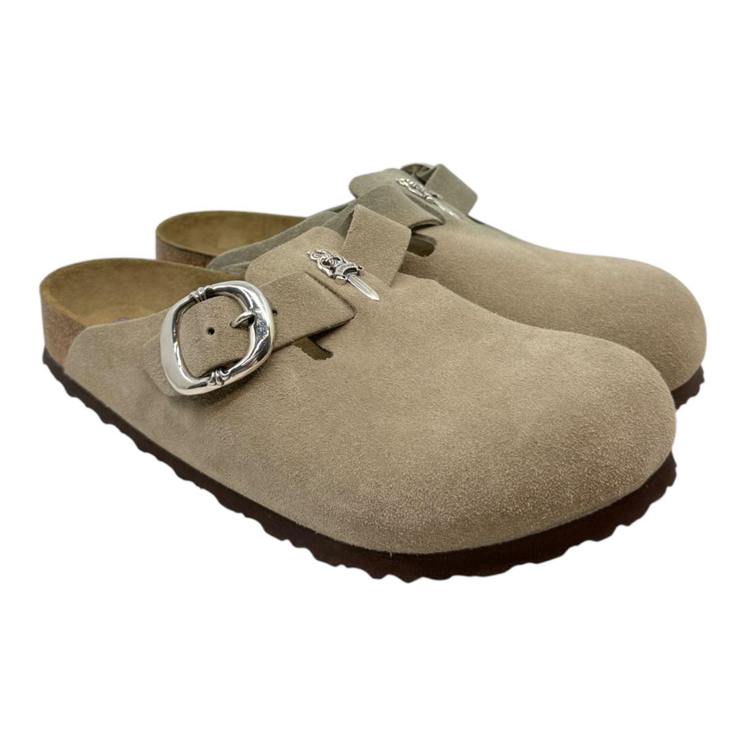 Chrome Hearts Dagger Embellished Birkenstock Boston Suede Mule