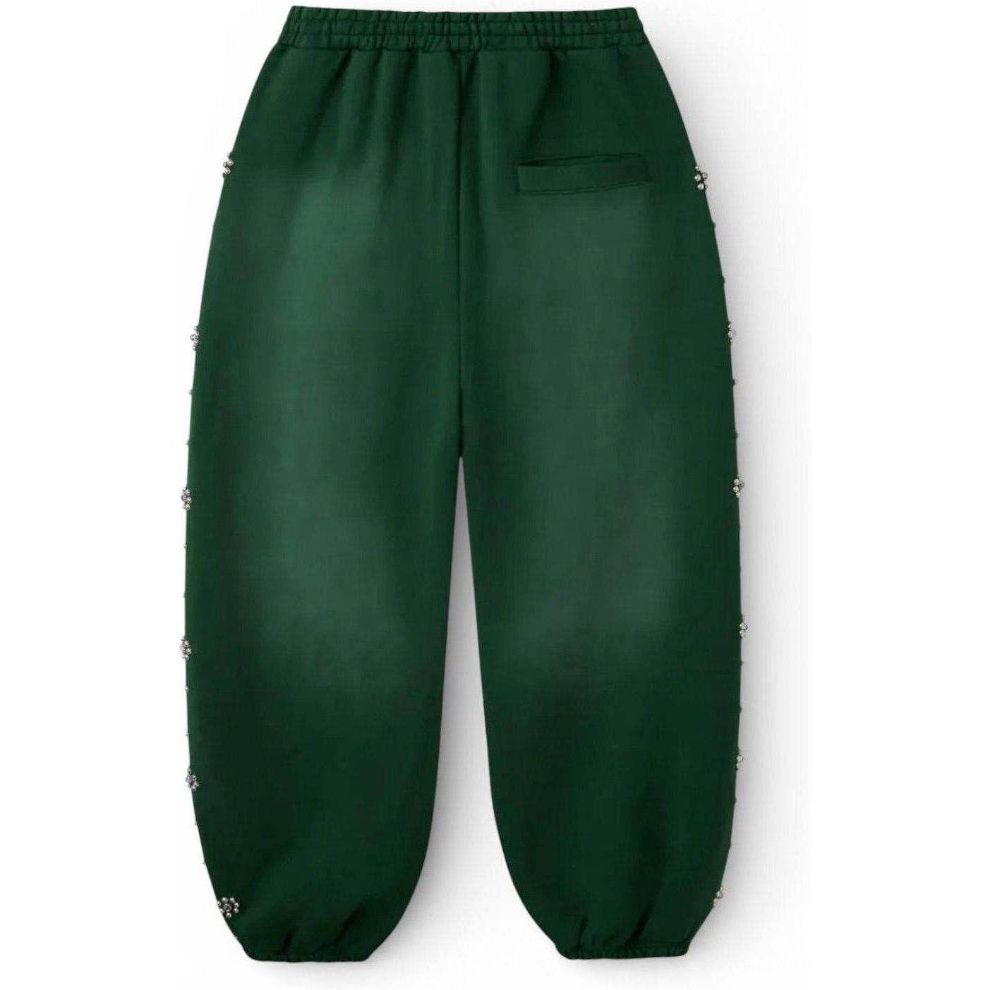 Happy Memories Don't Die HMDD Green Flower Studded Scrunch Sweatpants