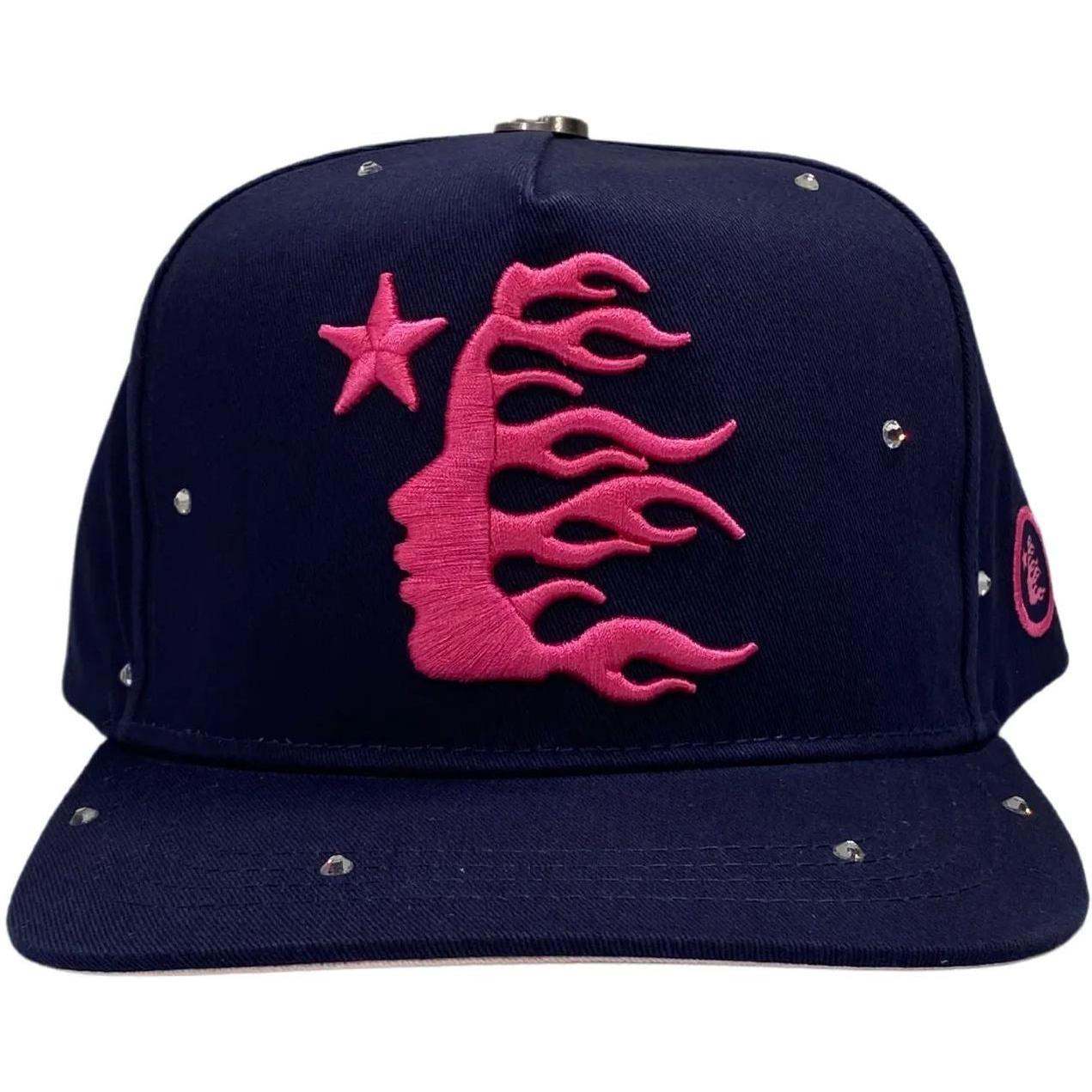 Hellstar OG Logo Rhinestone Snapback Hat Navy Pink