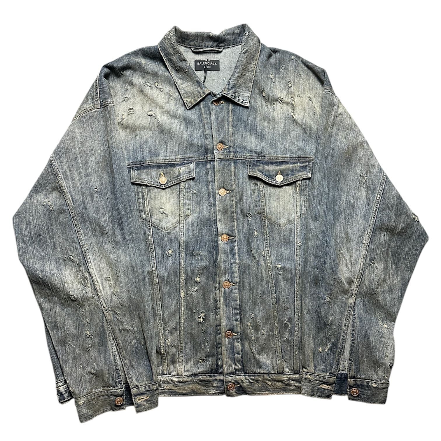 Balenciaga Rhinestone Logo Oversized Denim Jacket