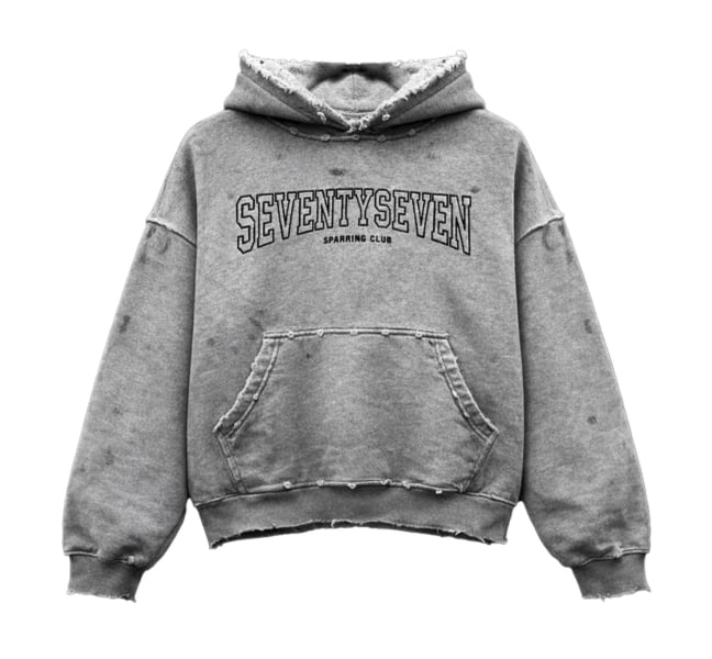 77 Studios Sparring Club Distressed Hoodie Grey