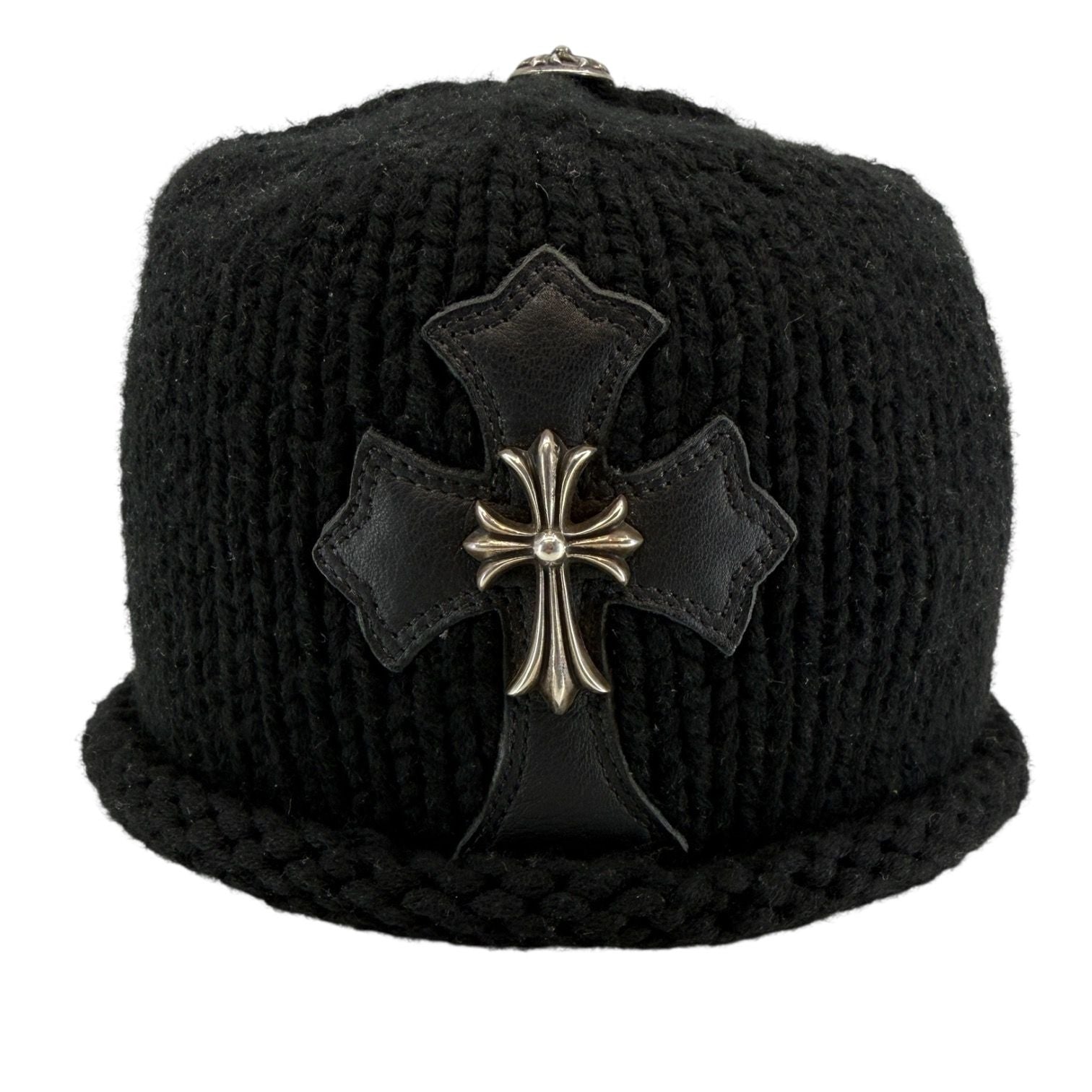 Chrome Hearts Vintage Silver Embellished Cross Patch Cashmere Beanie - Like New