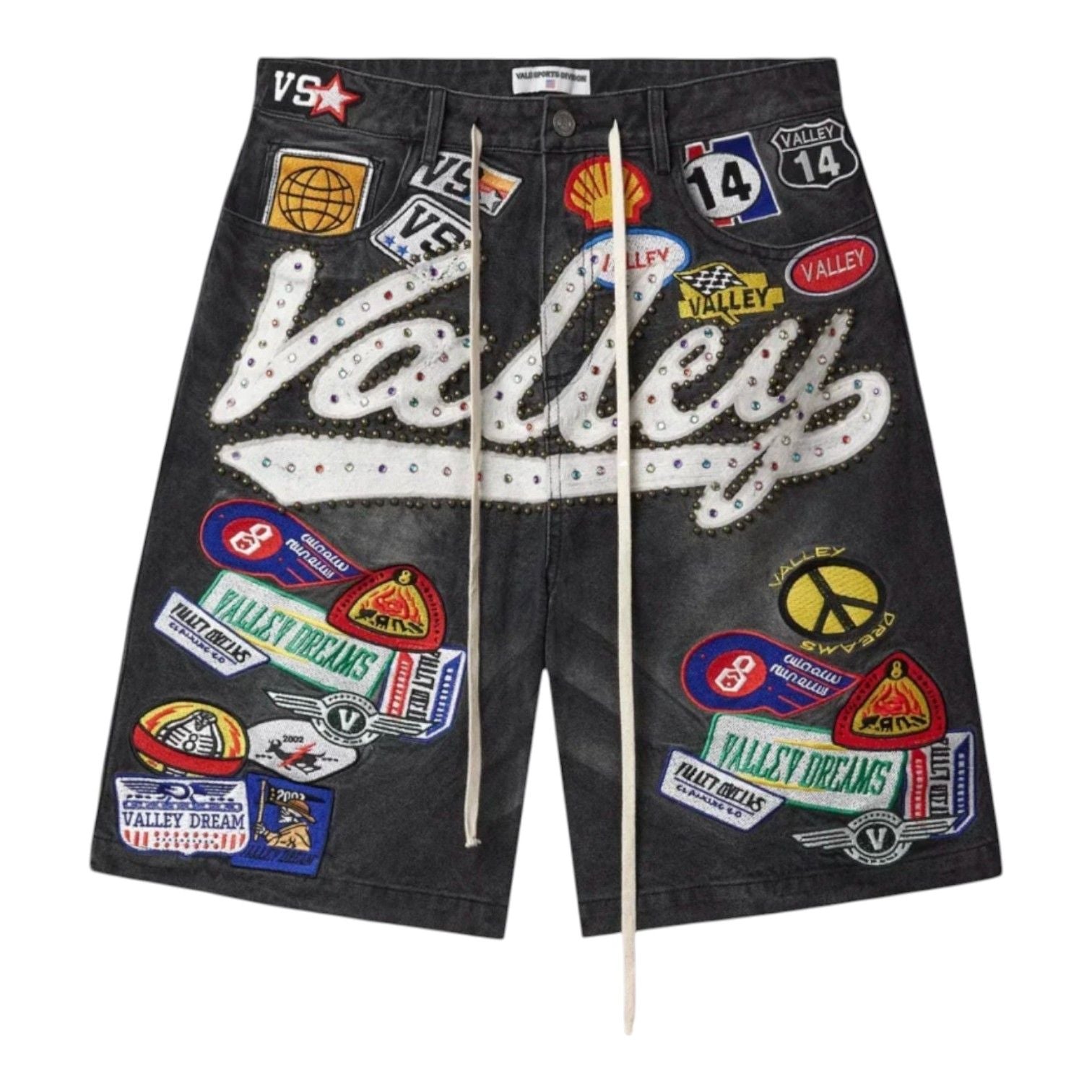 Vale Forever Skittles Patch 1980s Jean Shorts Black