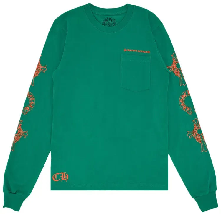 Chrome Hearts Horseshoe Cross Logo L/S T-Shirt Green Orange