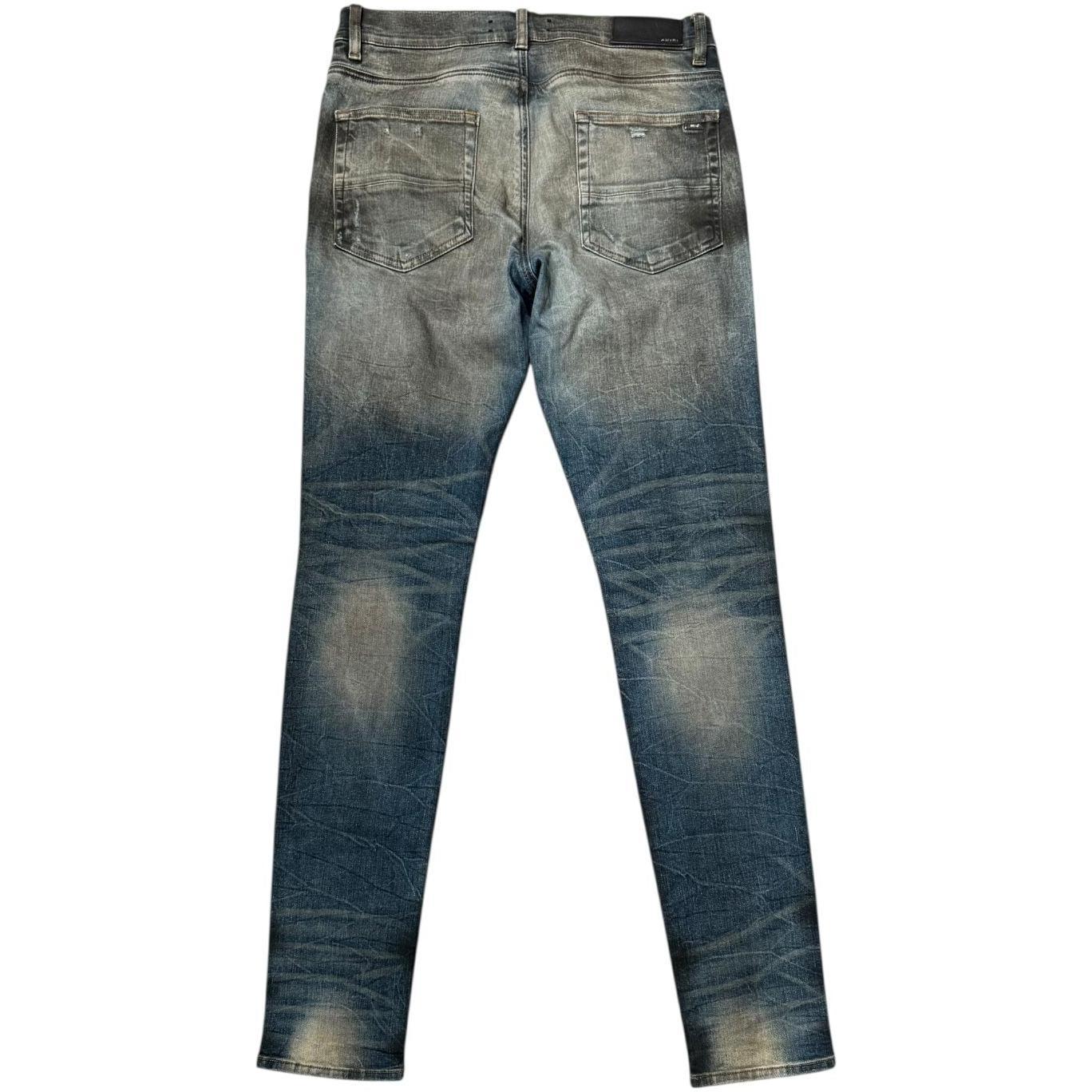 Amiri MX1 Distressed Jeans Dirty Indigo Cashmere Patch - Lightly Worn