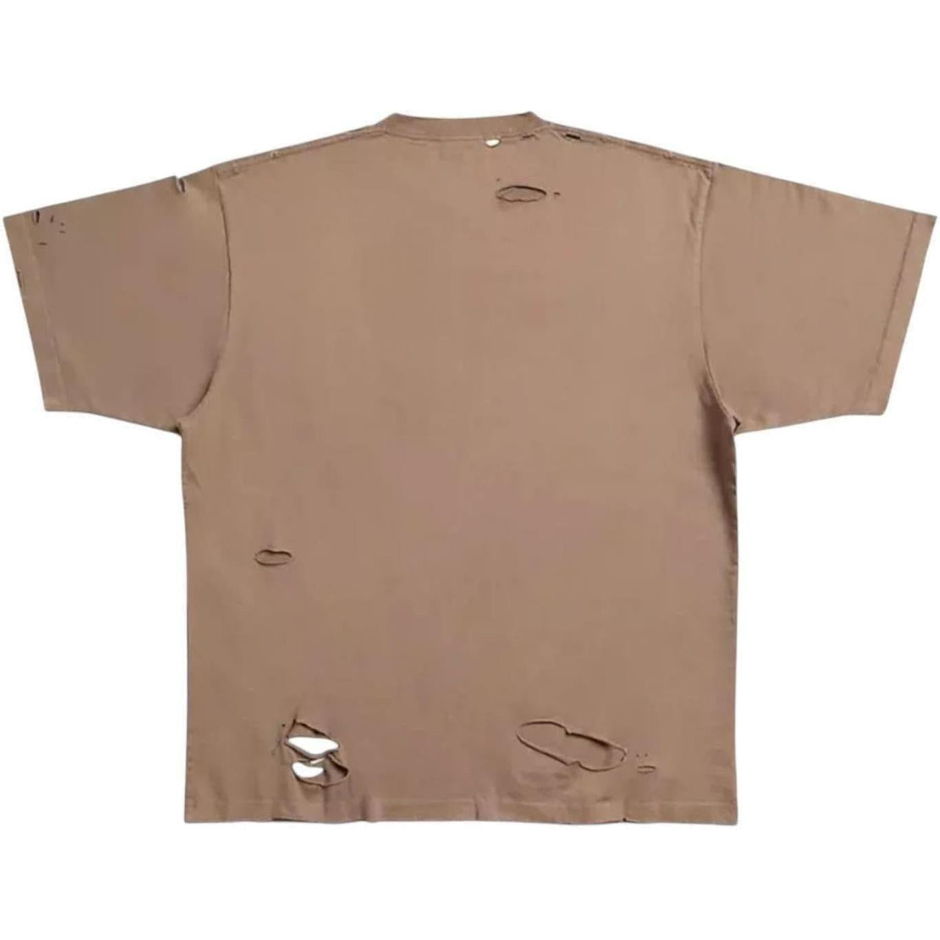 Balenciaga Caps Destroyed Flatground T-Shirt Brown
