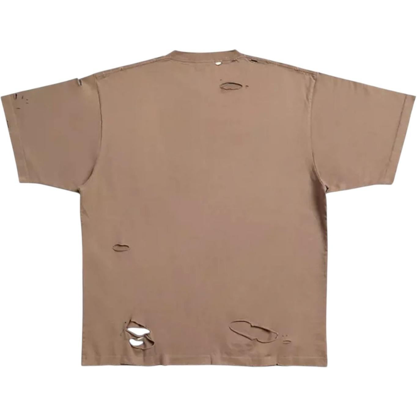 Balenciaga Caps Destroyed Flatground T-Shirt Brown