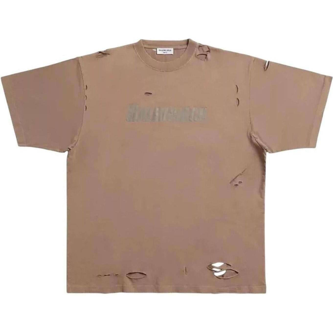 Balenciaga Caps Destroyed Flatground T-Shirt Brown