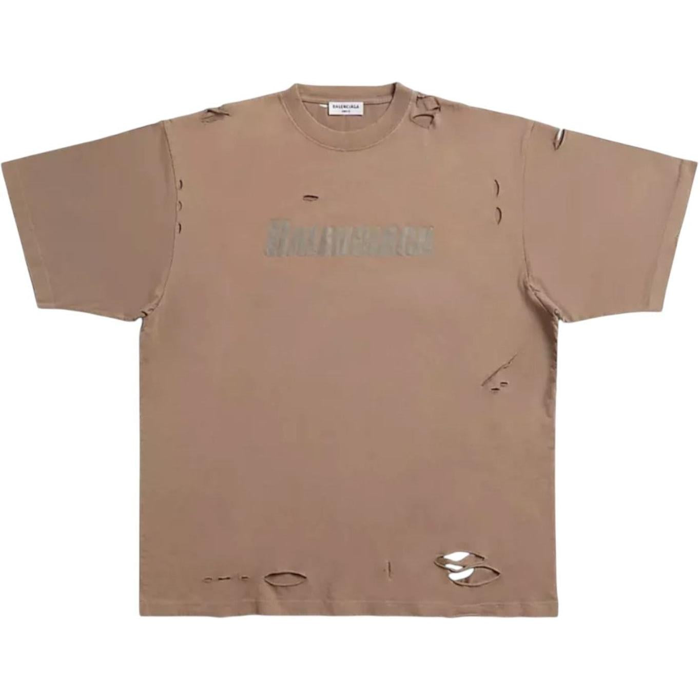 Balenciaga Caps Destroyed Flatground T-Shirt Brown