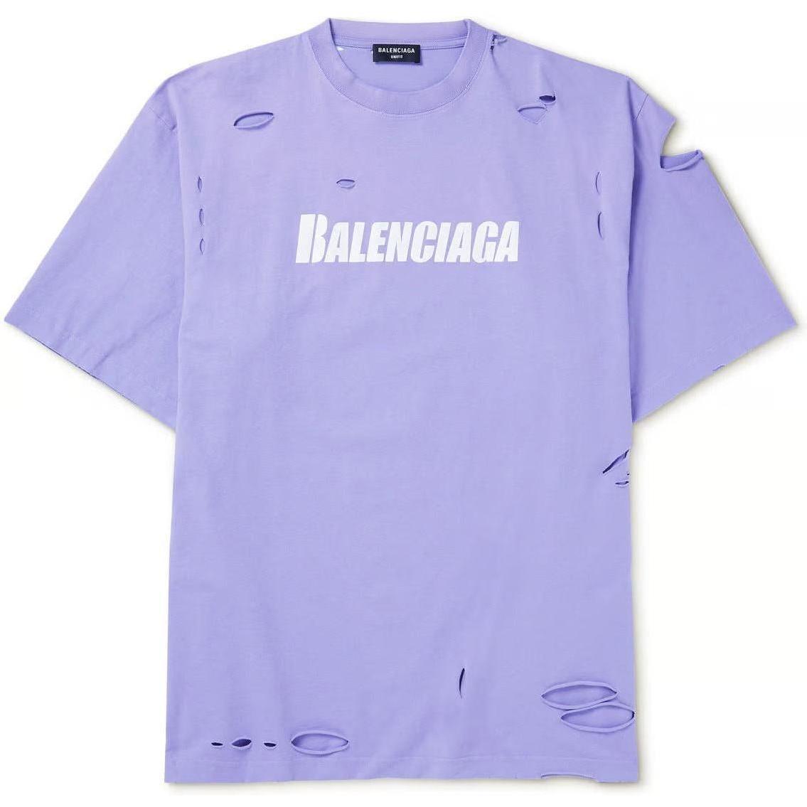 Balenciaga Caps Destroyed Flatground T-Shirt Light Purple