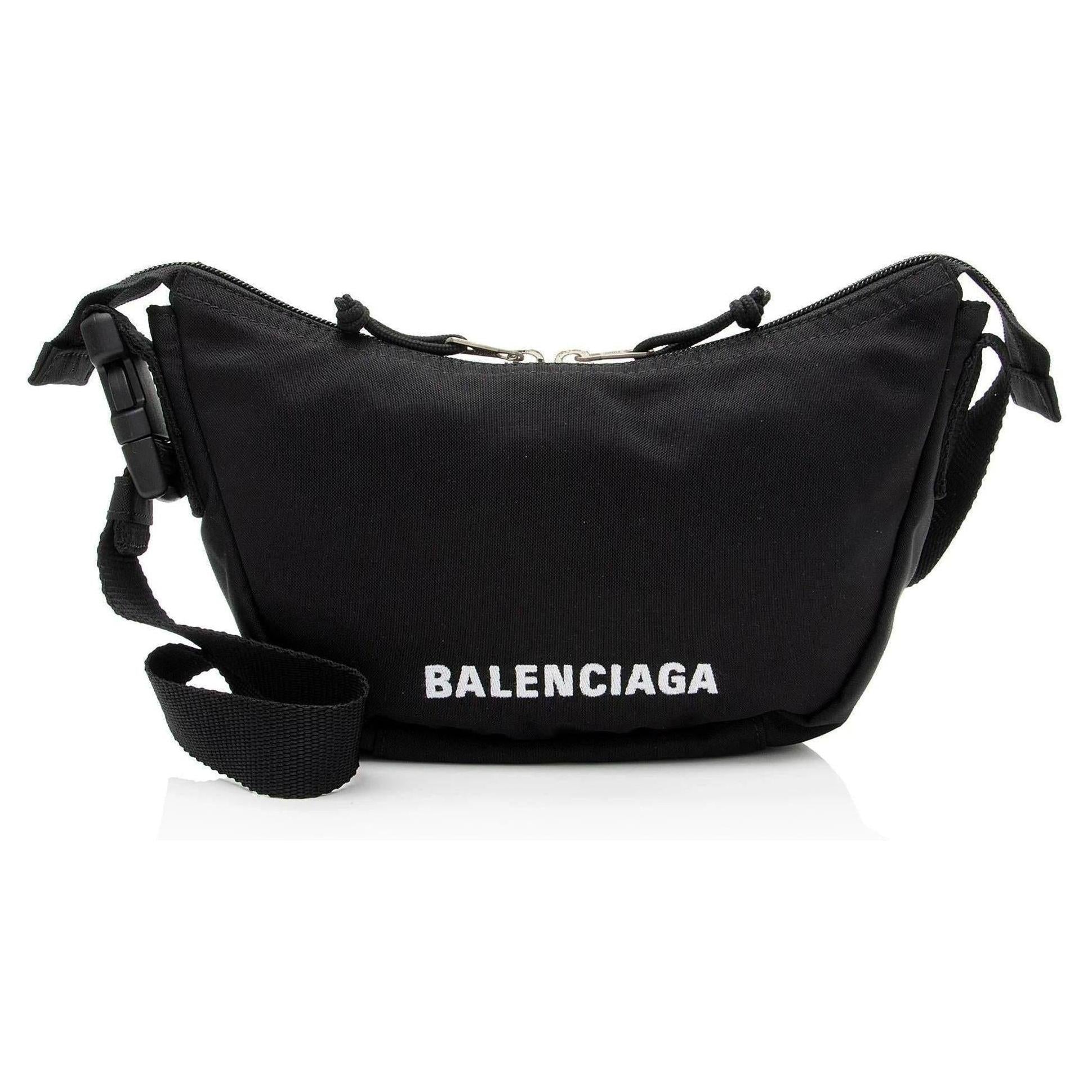 Balenciaga Recycled Nylon Logo Wheel Shoulder Bag Black