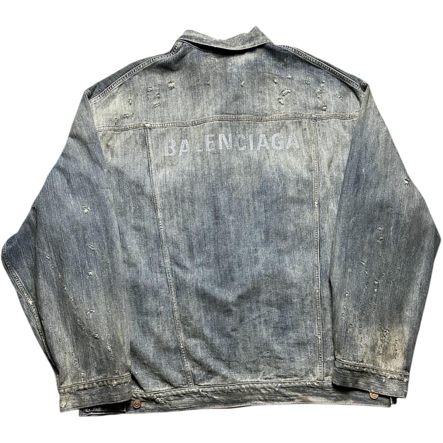 Balenciaga Rhinestone Logo Oversized Denim Jacket