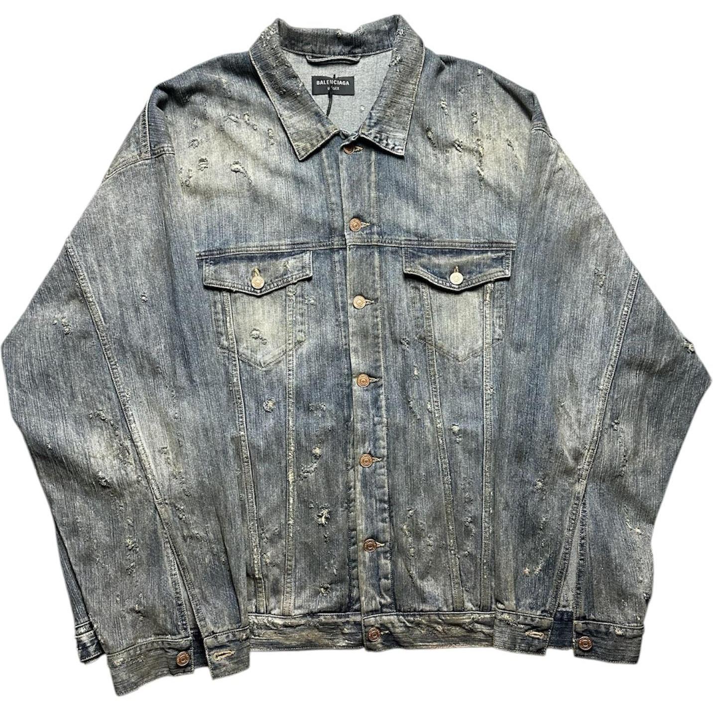 Balenciaga Rhinestone Logo Oversized Denim Jacket