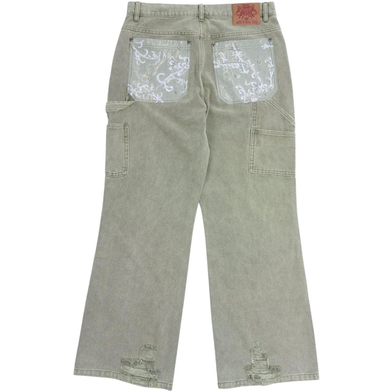 Birth Of Royal Child Beaded Embroidery Carpenter Pants Green