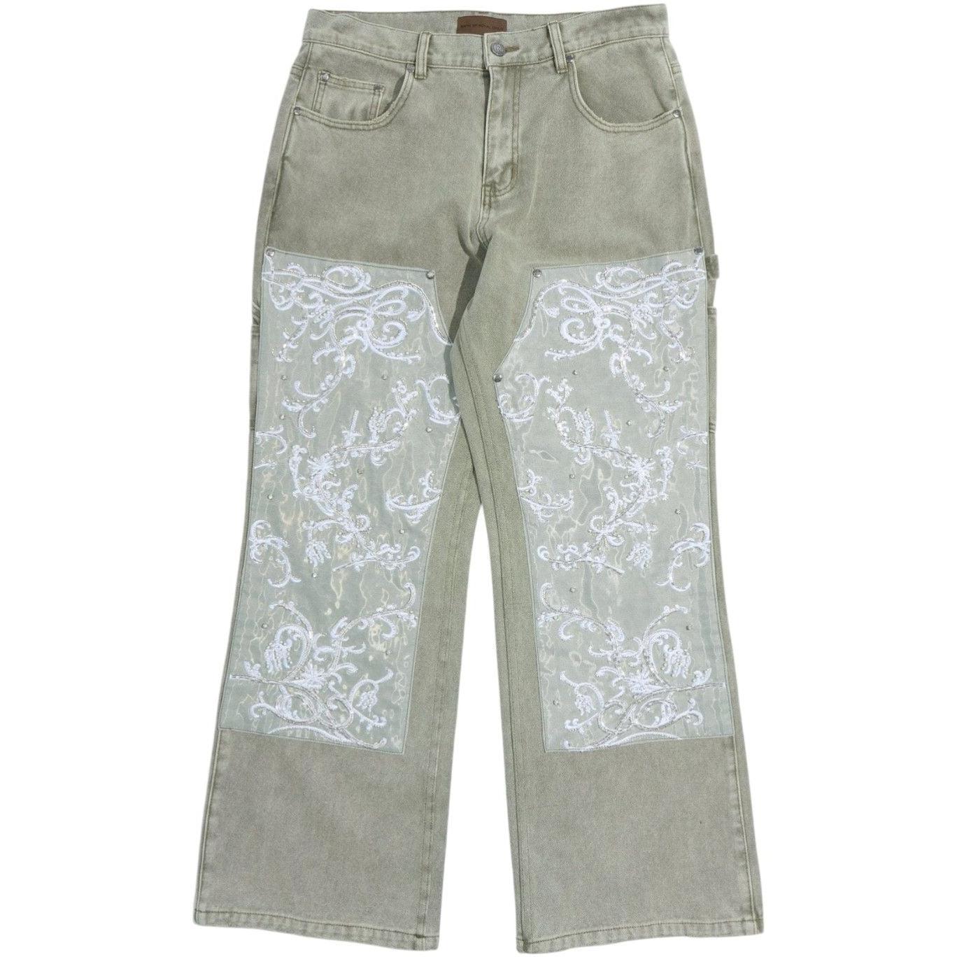 Birth Of Royal Child Beaded Embroidery Carpenter Pants Green