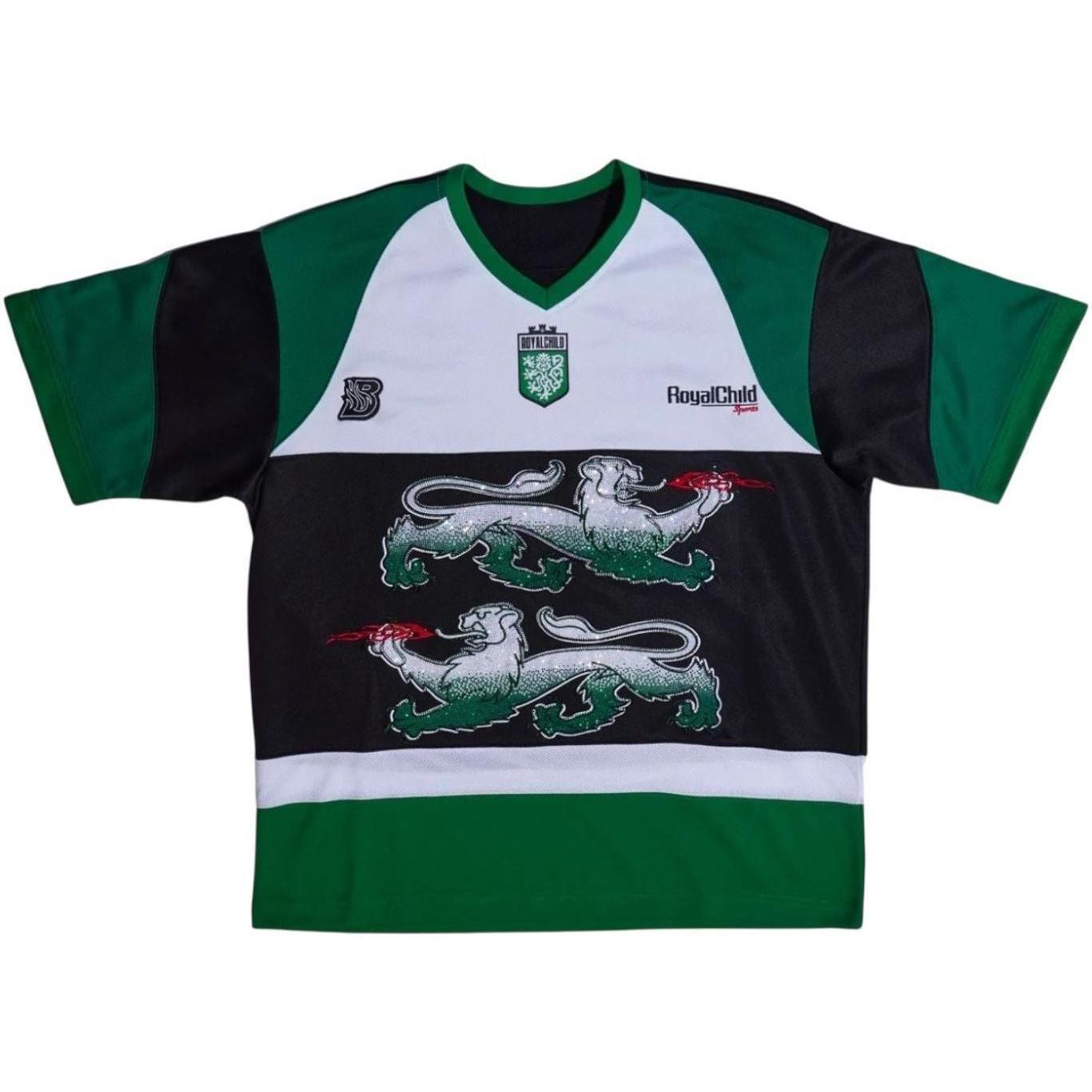 Birth of a Royal Child Double Lion Rhinestone Jersey Green
