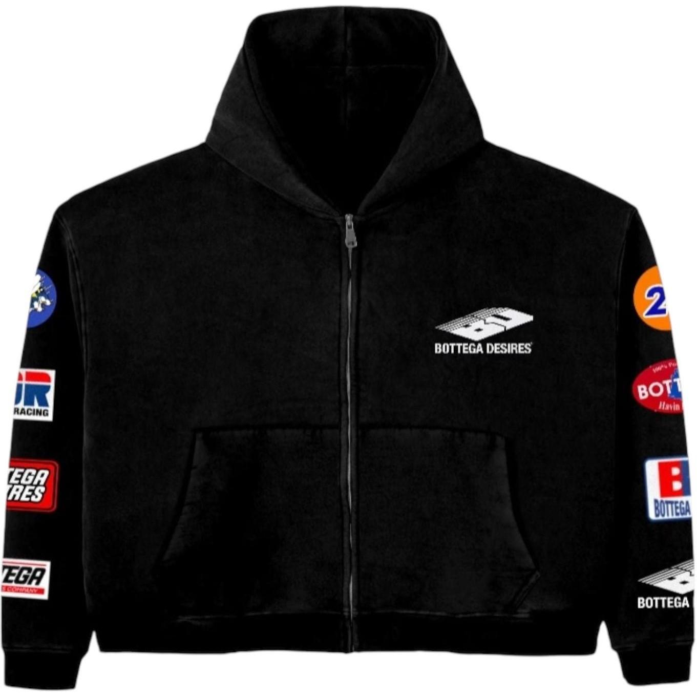 Bottega Desires Patches Zip Up Hoodie Black