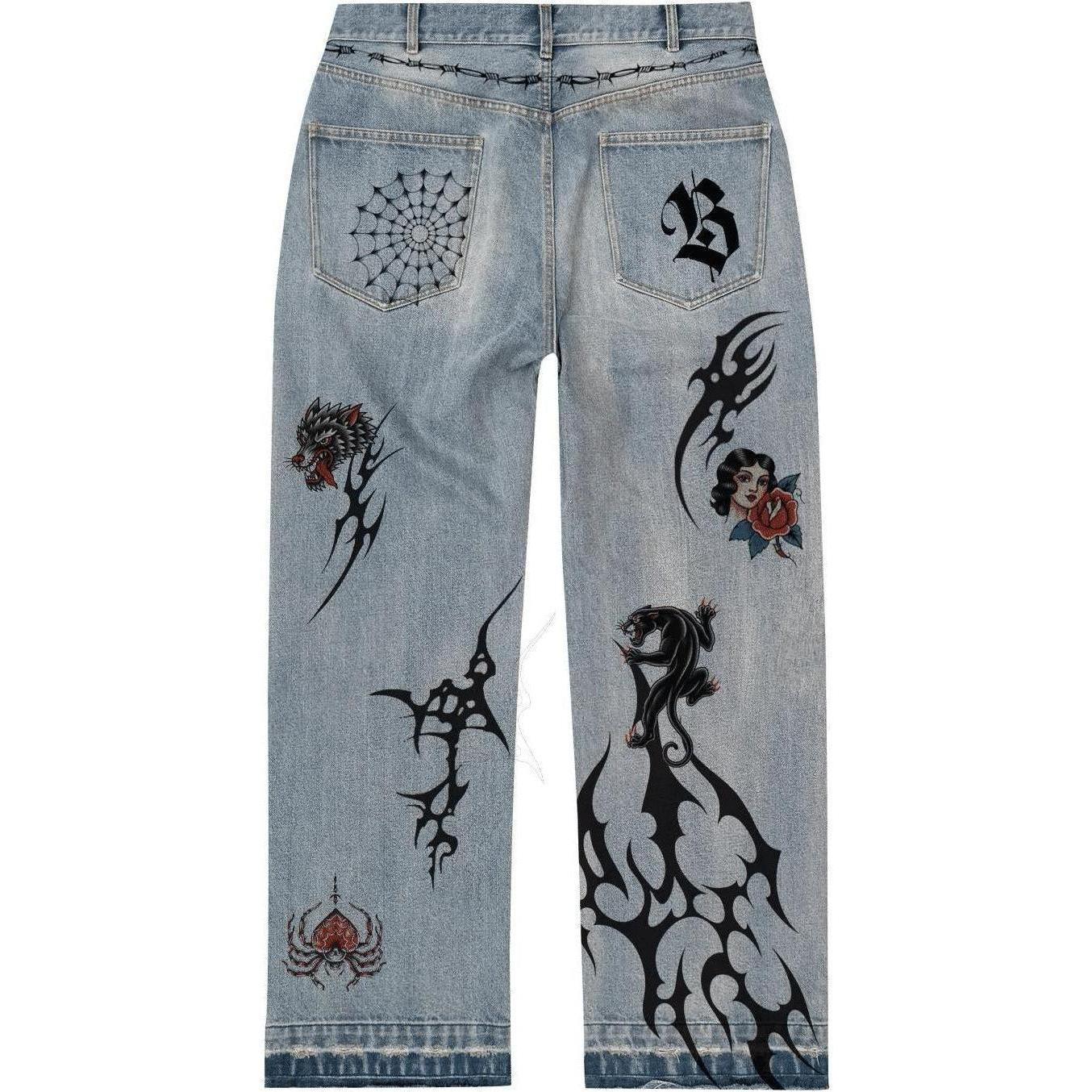 Bravest Studios Tattoo Denim Pants Blue