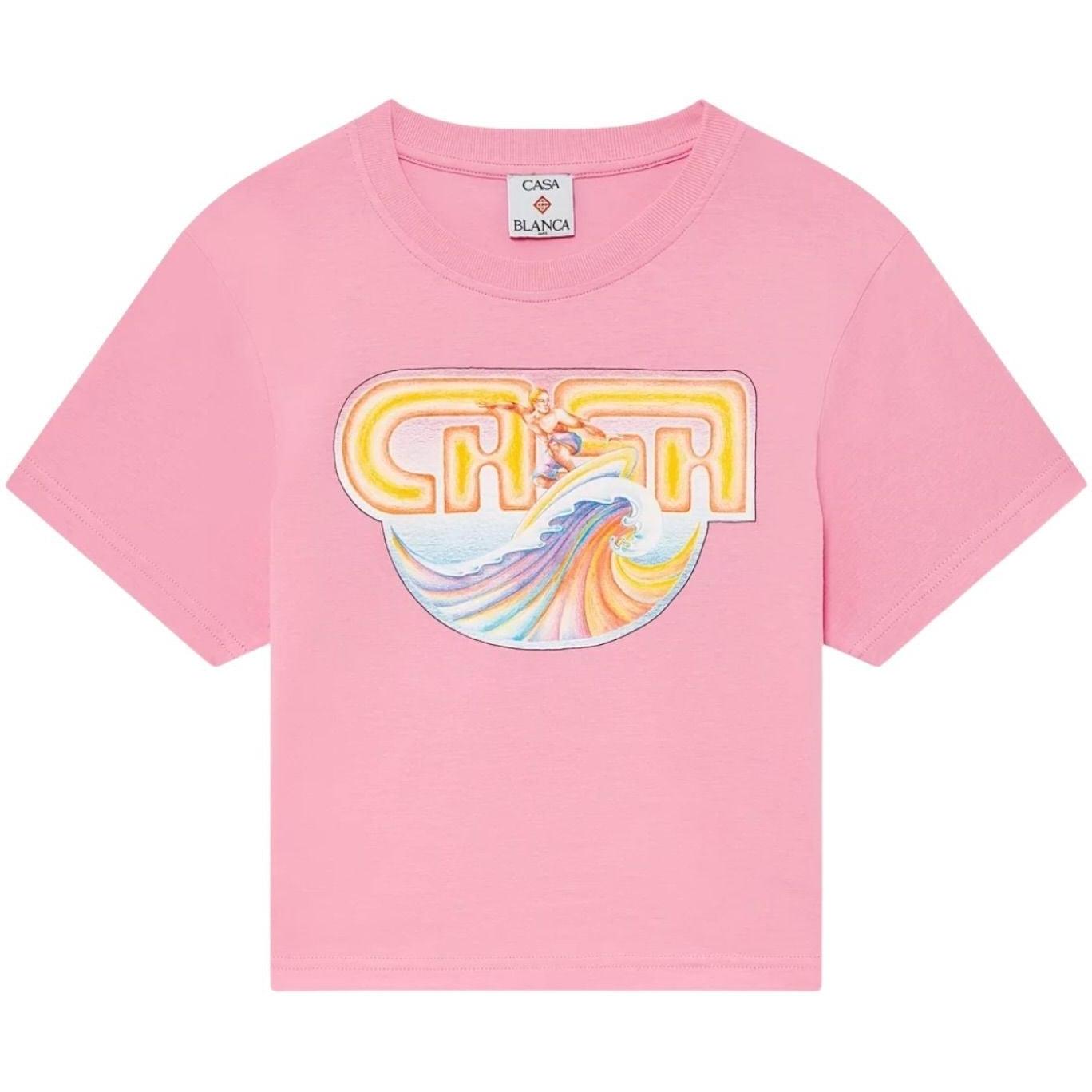 Casablanca Casa Surf Cropped Short Sleeve T‑Shirt Pink