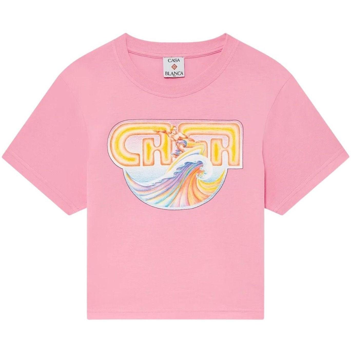 Casablanca Casa Surf Cropped Short Sleeve T‑Shirt Pink