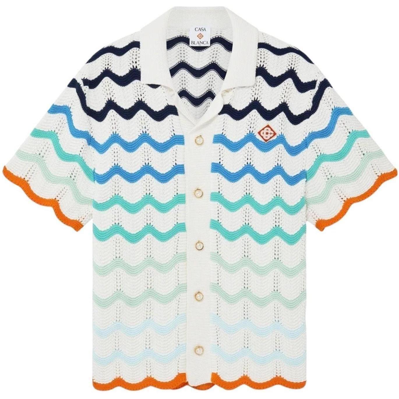 Casablanca Knit Gradient Orange Wave Texture Button Up Shirt
