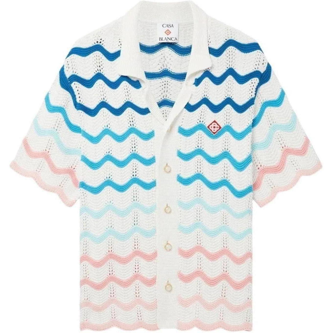 Casablanca Knit Gradient Pink Wave Texture Button Up Shirt