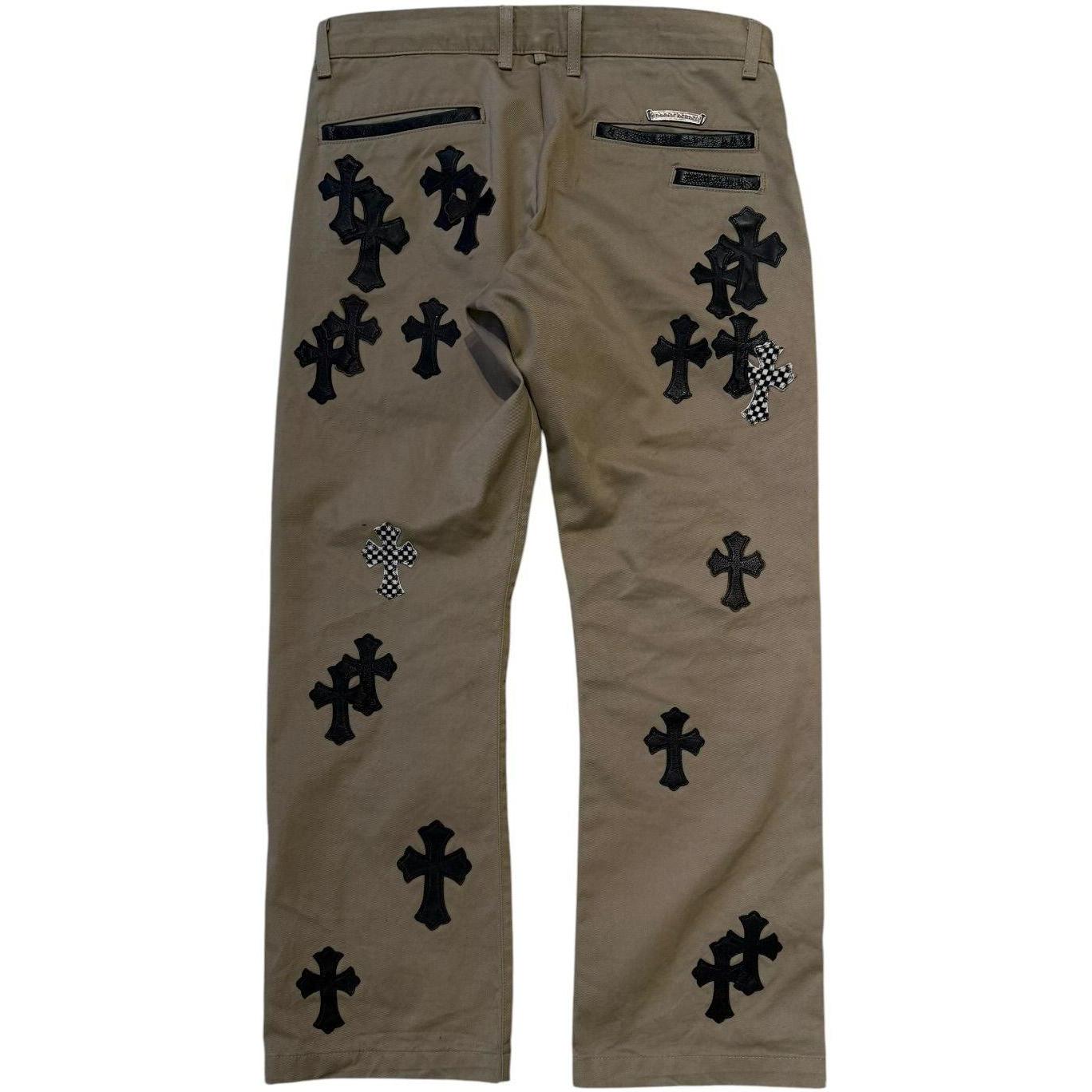 Chrome Hearts Black Camo Checker Cross Patch Tan Chino Pants