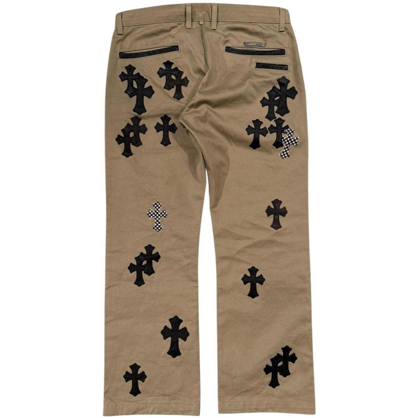 Chrome Hearts Black Camo Checker Cross Patch Tan Chino Pants - Gently Used