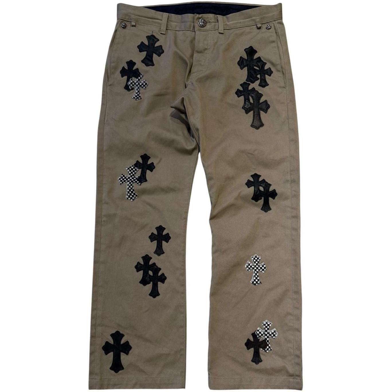 Chrome Hearts Black Camo Checker Cross Patch Tan Chino Pants