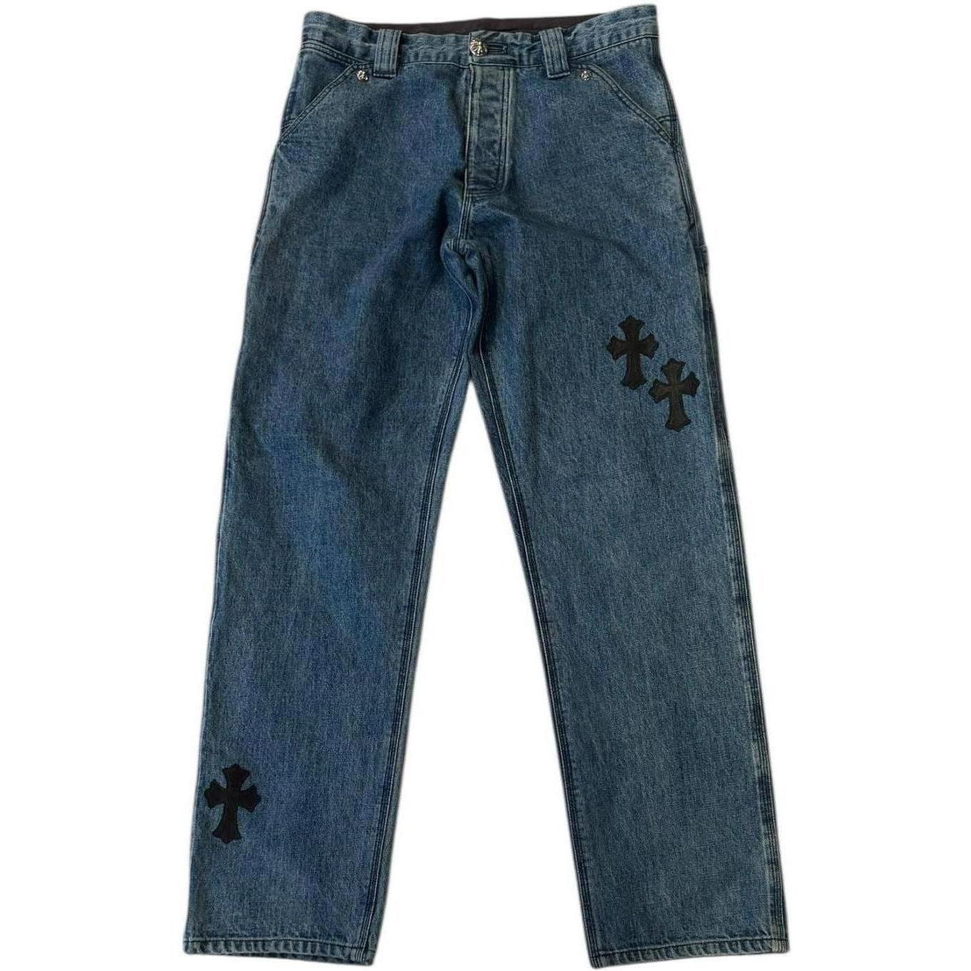 Chrome Hearts Black Cross Patch Blue Carpenter Jeans