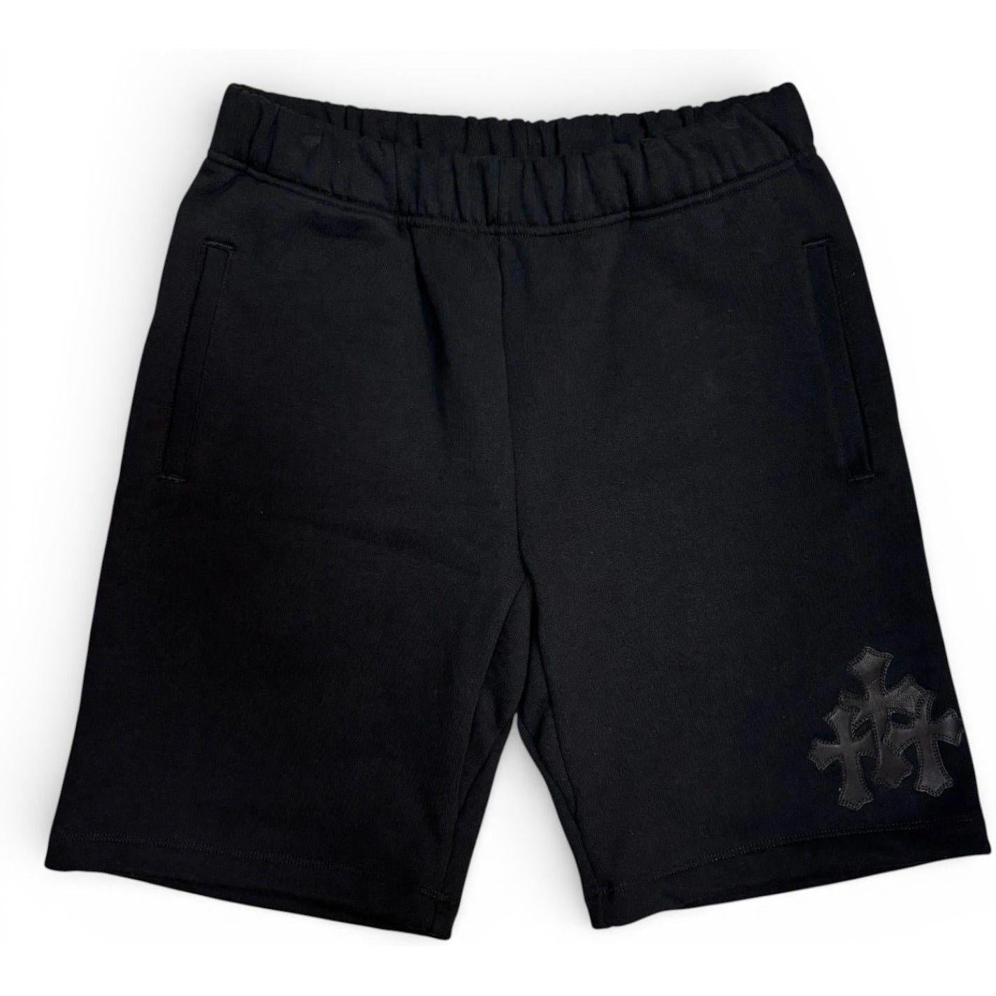 Chrome Hearts Black Triple Cross Cemetery Patch Logo Shorts
