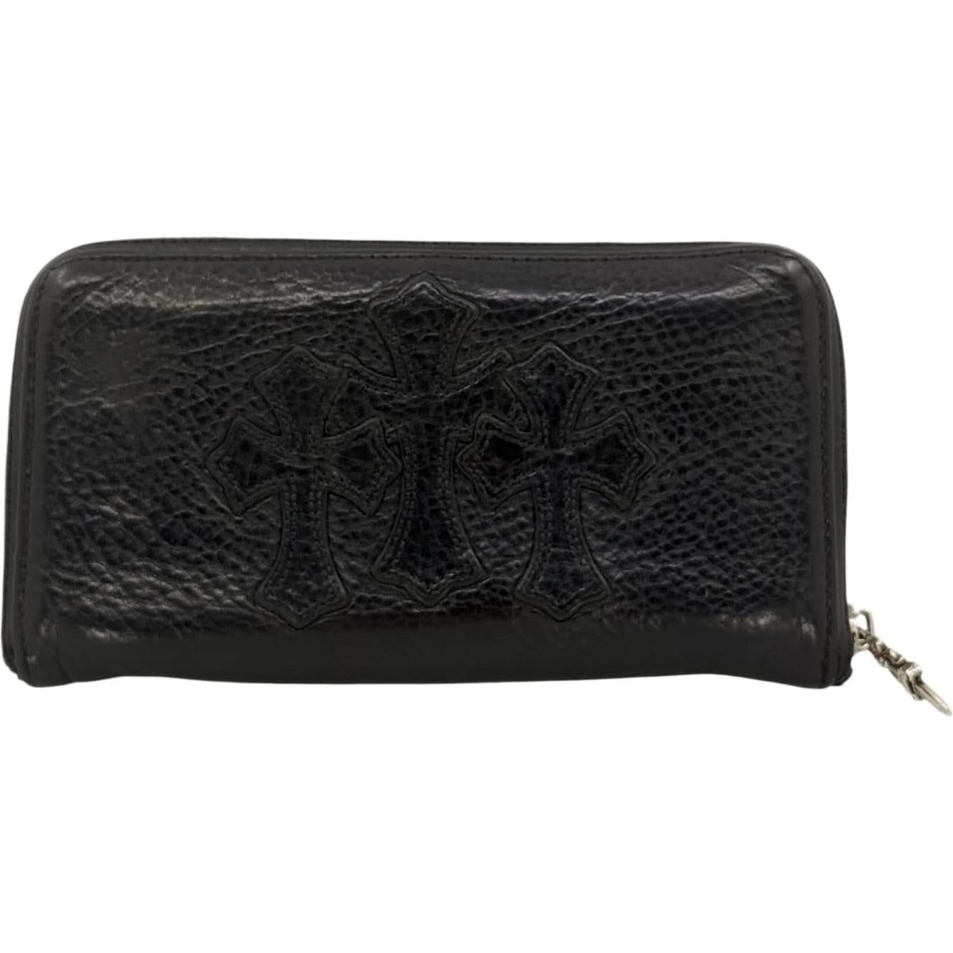 Chrome Hearts Black Triple Cross Leather Zip Wallet