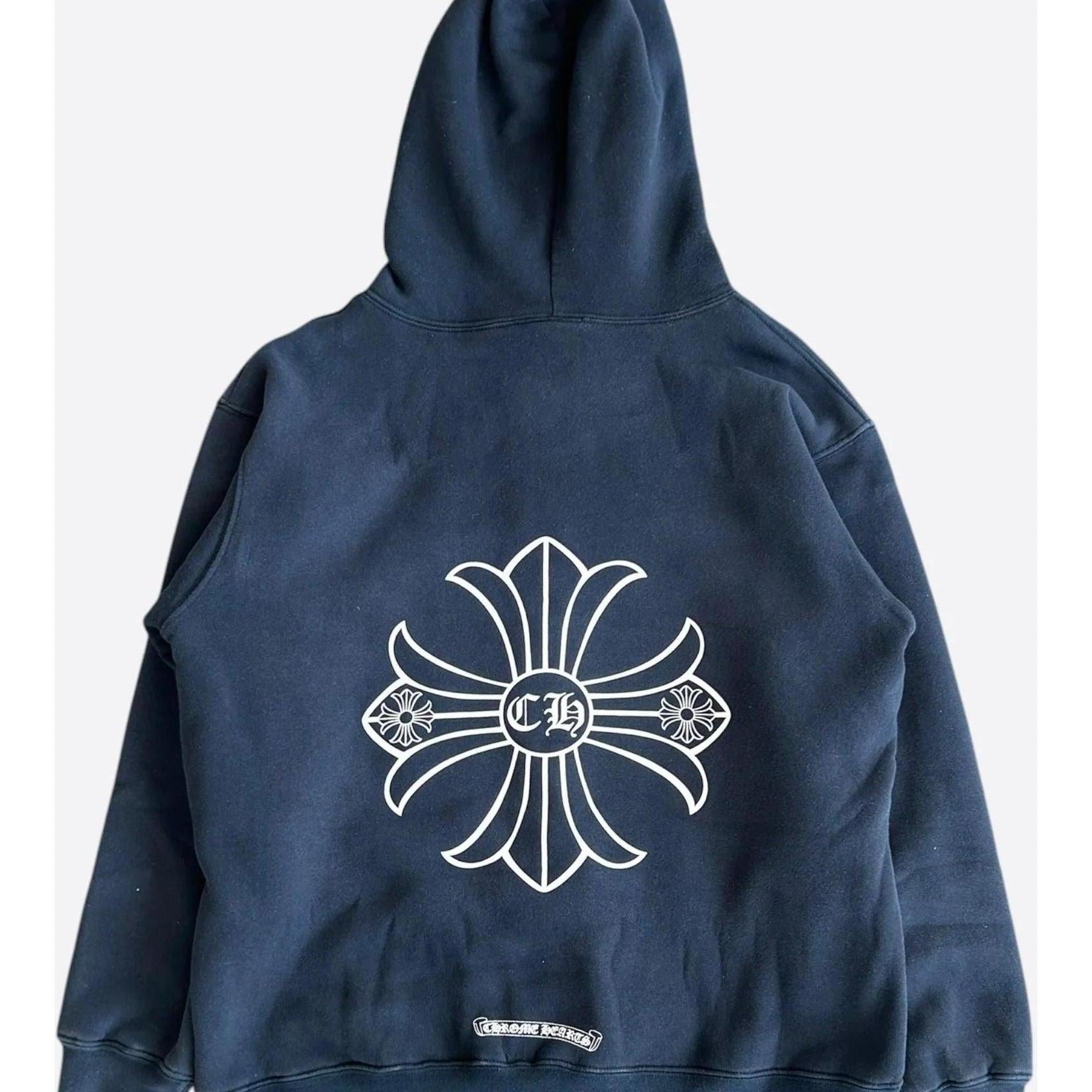 Chrome Hearts Black & White Plus Cross Logo Thermal Zip Up Hoodie - Like New