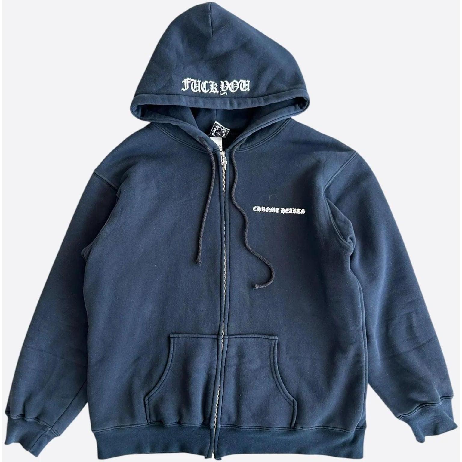 Chrome Hearts Black & White Plus Cross Logo Thermal Zip Up Hoodie - Like New