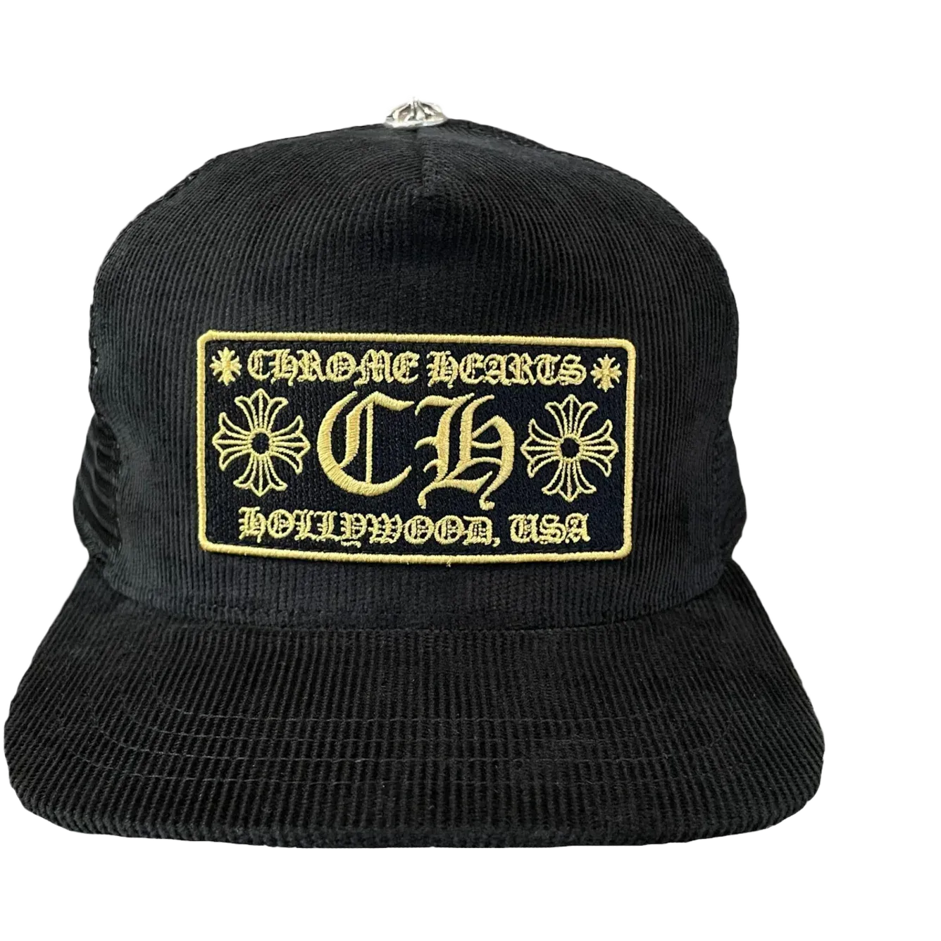 Chrome Hearts CH Hollywood Corduroy Trucker Hat Black/Gold