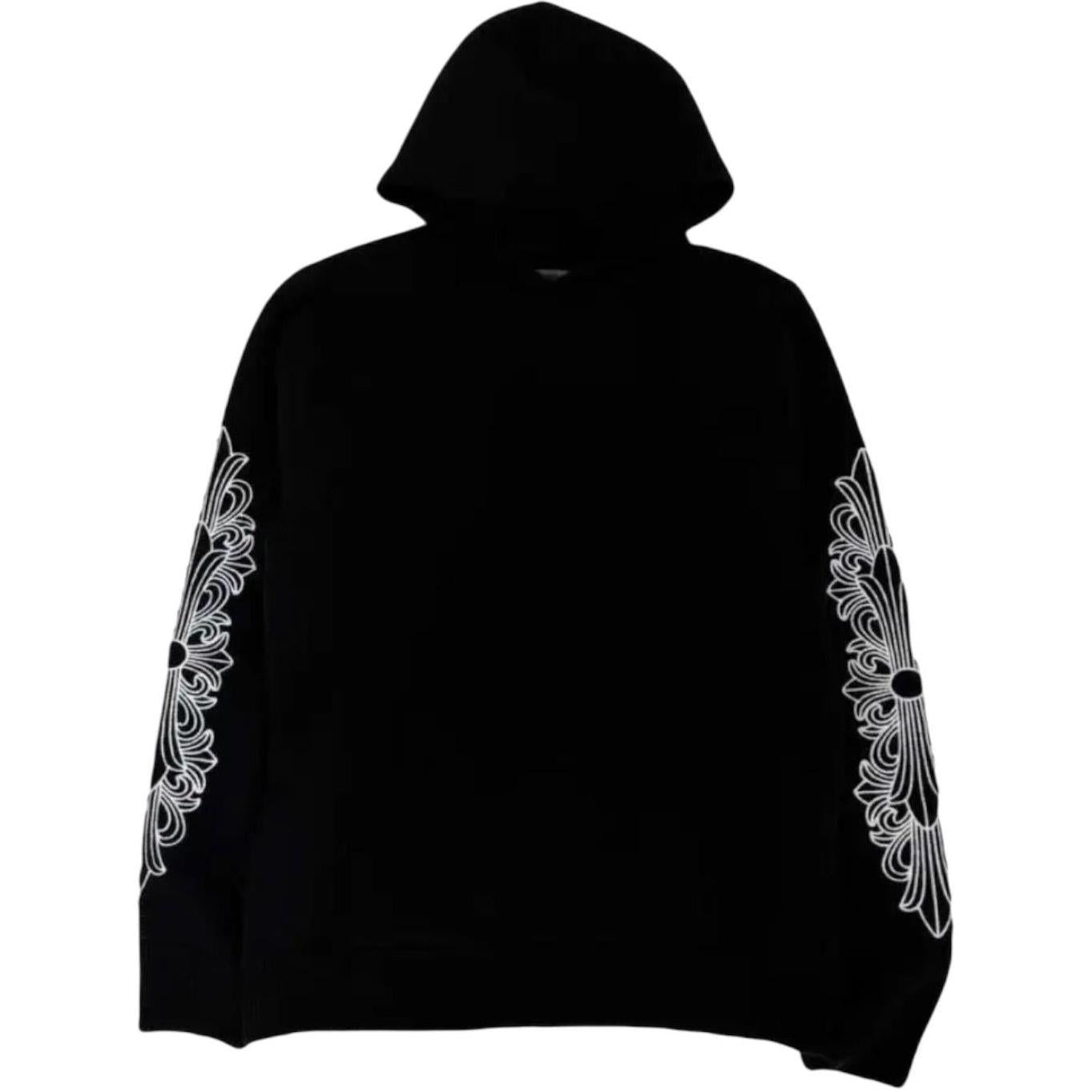 Chrome Hearts Cashmere Embroidered Floral Sleeve Black Hoodie