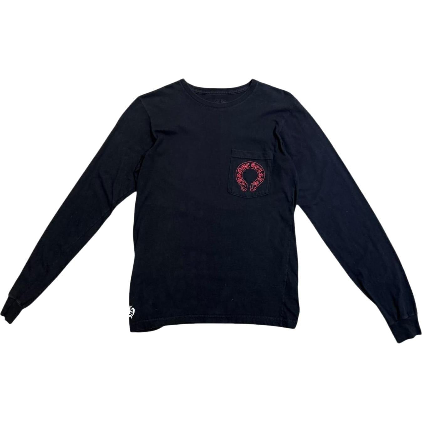 Chrome Hearts Cemetery Cross Red Horseshoe Long Sleeve Tee
