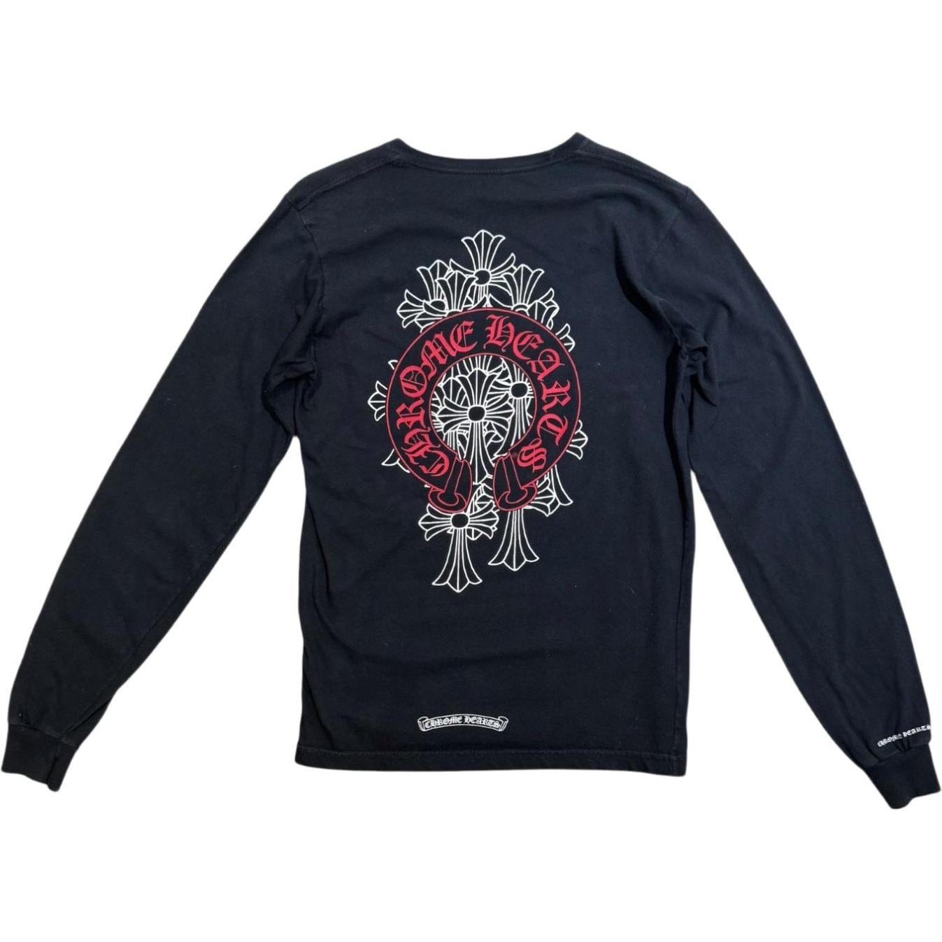 Chrome Hearts Cemetery Cross Red Horseshoe Long Sleeve Tee