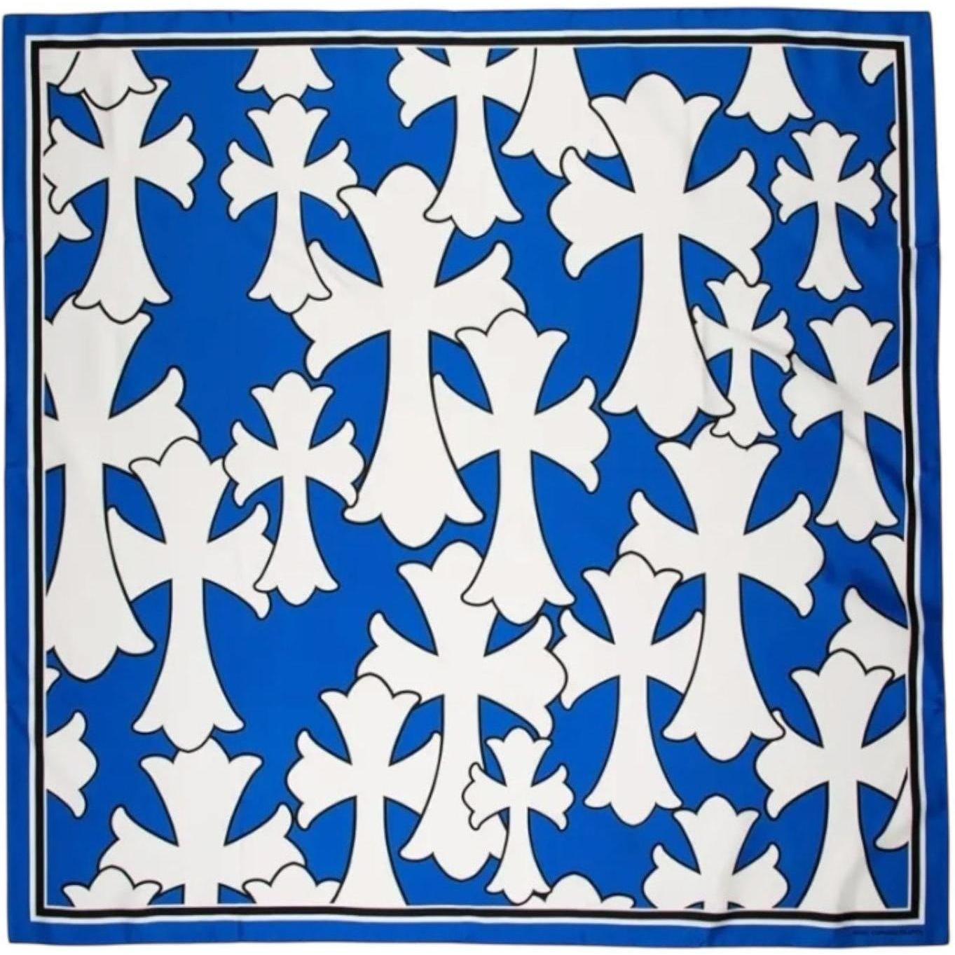 Chrome Hearts Cemetery Cross Silk Scarf White/Blue