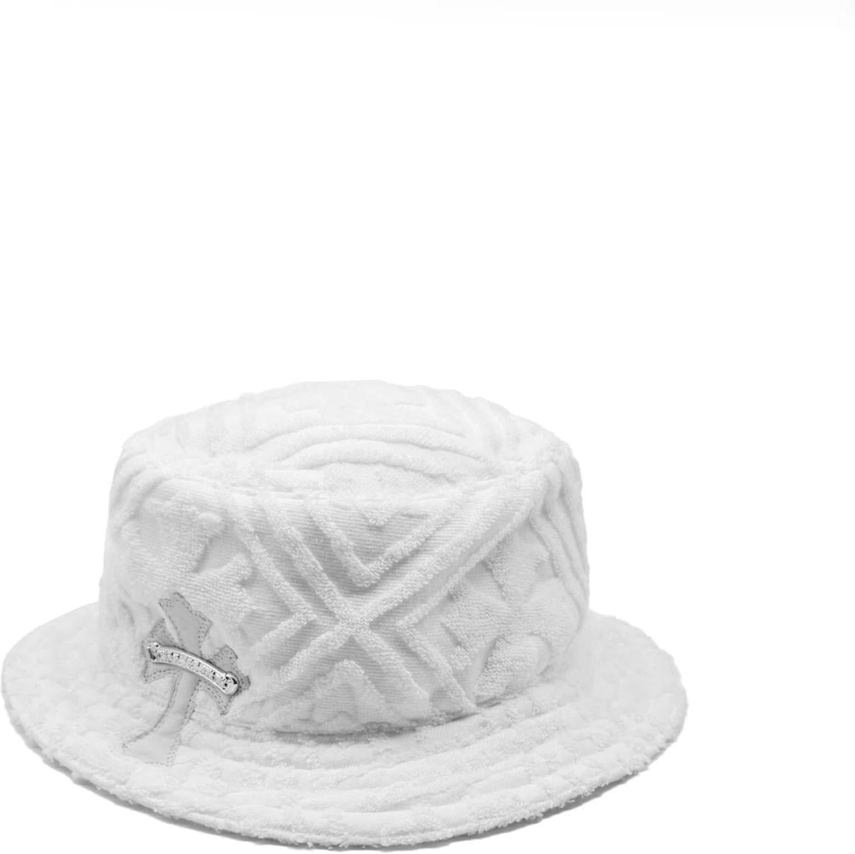 Chrome Hearts Cross Leather Patch Terry Cloth Hat White