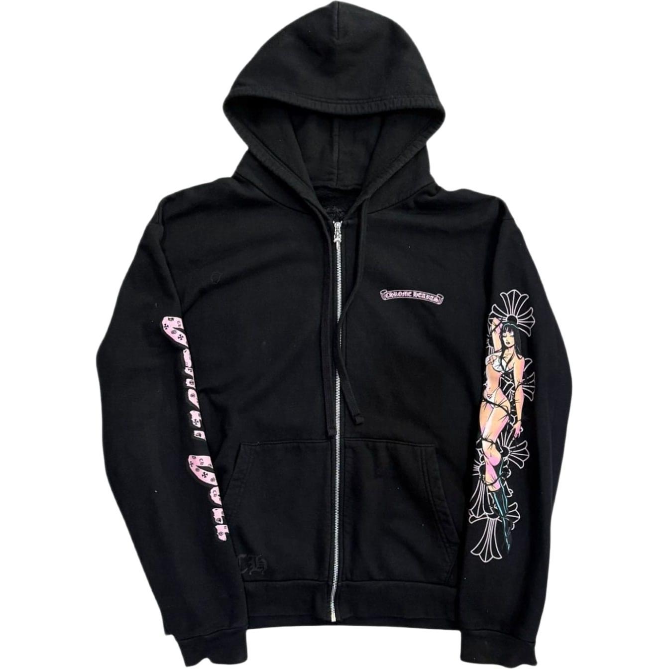 Chrome Hearts Deadly Doll Pink Cross Scroll Logo Zip Up Hoodie