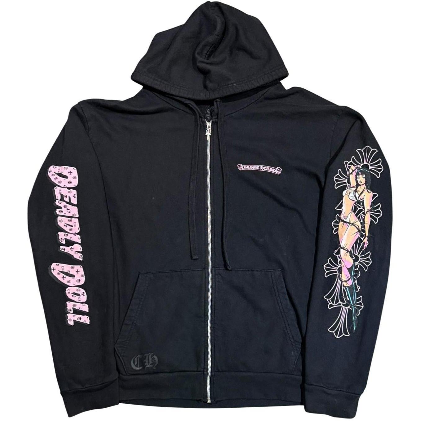 Chrome Hearts Deadly Doll Pink Cross Scroll Logo Zip Up Hoodie