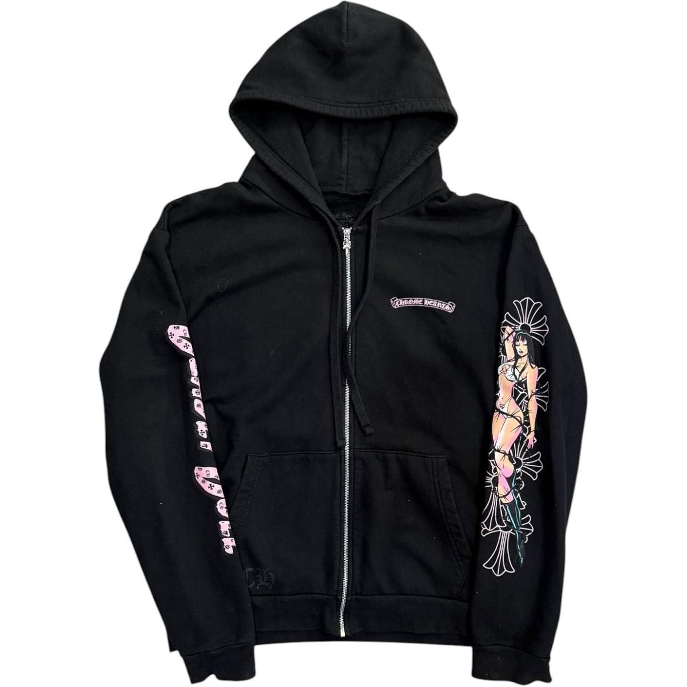 Chrome Hearts Deadly Doll Pink Cross Scroll Logo Zip Up Hoodie - Like New